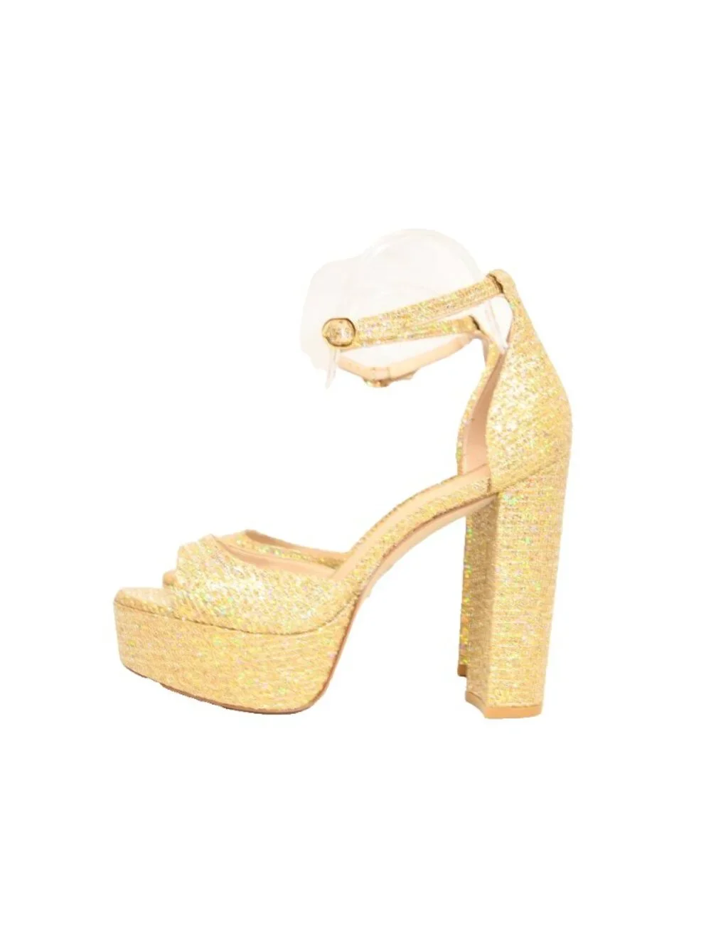 $575 STUART WEITZMAN Pamela Glitter SEQUINED Platform Sandal GOLD 8 (PD15)